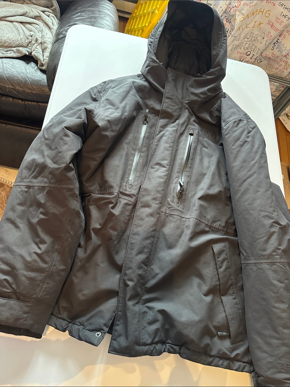 C1- The North Face Hooded Puffer Jacket — Dark Gray